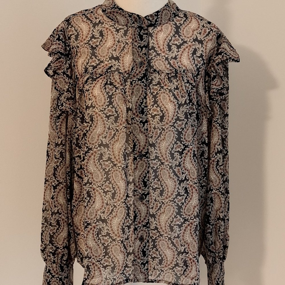 Banana Republic Black and Brown Paisley Blouse Med NWT